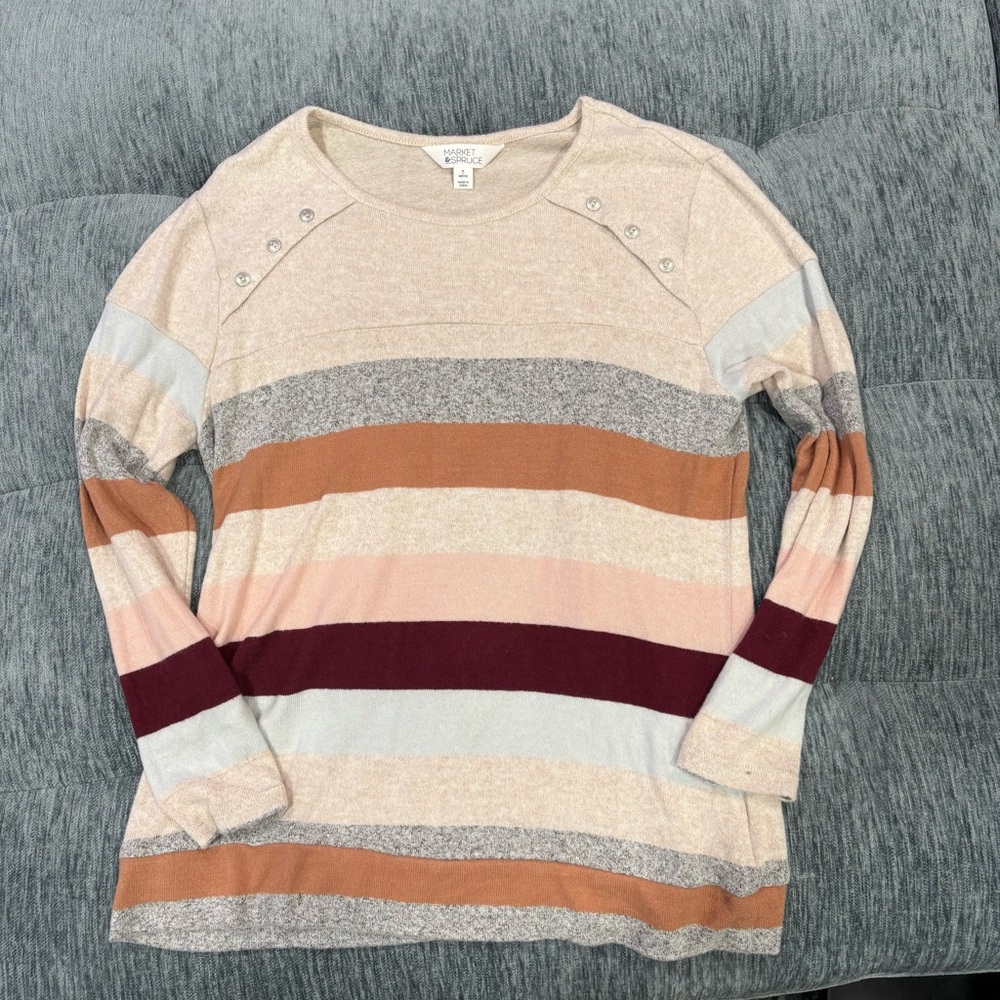 Market & Spruce Beige Long Sleeve Top with Button Accents